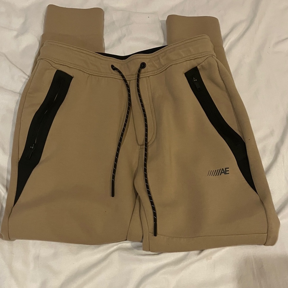 American Eagle Tan Joggers with Black Details